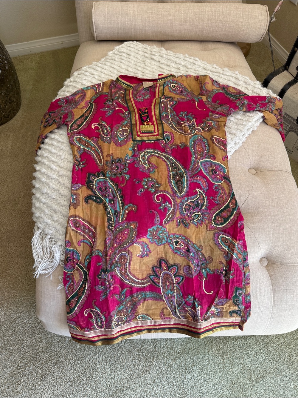 Bright Fuchsia & Gold Paisley Kurta